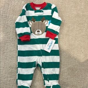 NWT, Carter's Green and White Striped Reindeer One Piece